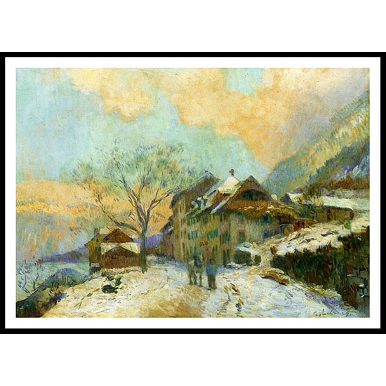 The Banks of Lake Geneva at Saint Gingolph in winter with Snowy Weather, A New Print Of an Albert Lebourg Painting