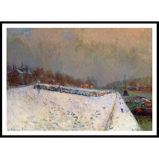 The Port of Bercy in Winter Snow Effect, A New Print Of an Albert Lebourg Painting