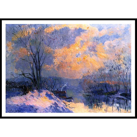 The Small Branch of the Seine at Bas Meudon Snow and Wiinter Sun, A New Print Of an Albert Lebourg Painting