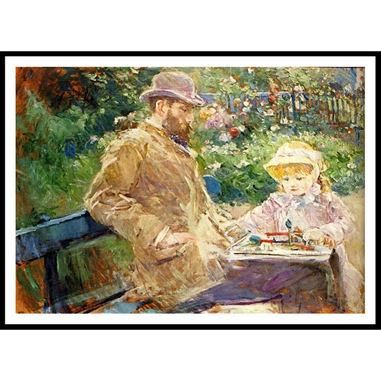 1881 Eugene Manet and his daughter with Bougival, A New Print of a painting by Berthe Morisot