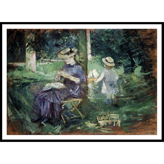 Girl Sewing in a Garden, A New Print of a painting by Berthe Morisot