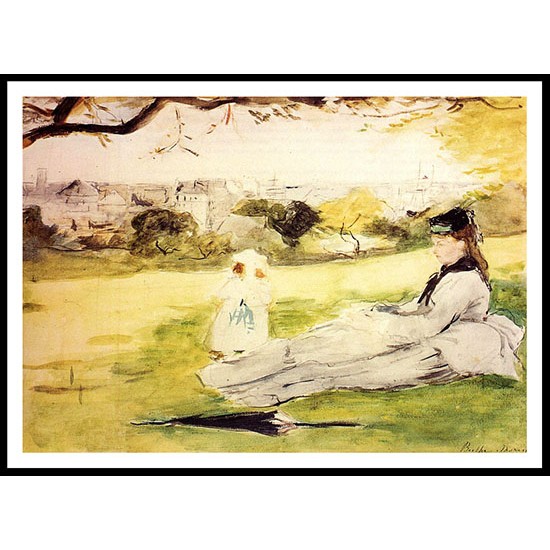 Woman and Child Seated in a Meadow, A New Print of a painting by Berthe Morisot