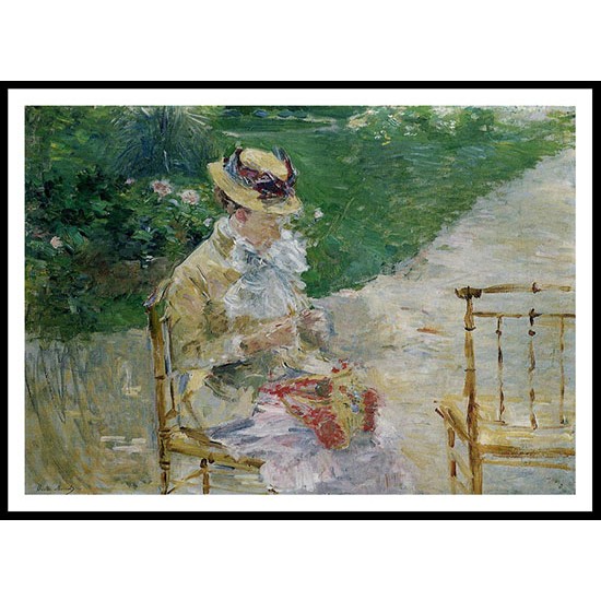 Young Woman Sewing in the Garden, A New Print of a painting by Berthe Morisot