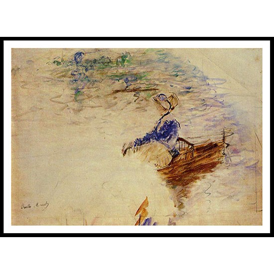 Young Woman in a Rowboat Eventail, A New Print of a painting by Berthe Morisot