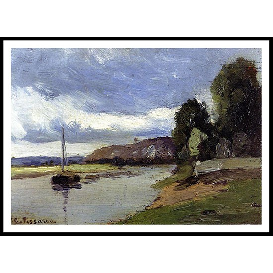 Banks of a River with Barge 1864, A New Print Of a Camille Pissaro Painting