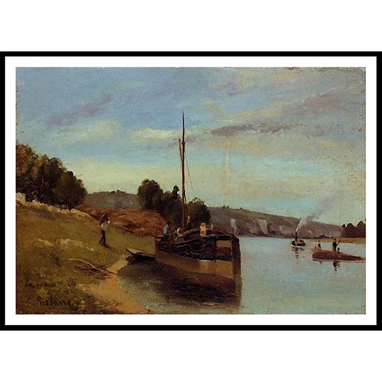 Barges at Le Roche Guyon 1865, A New Print Of a Camille Pissaro Painting