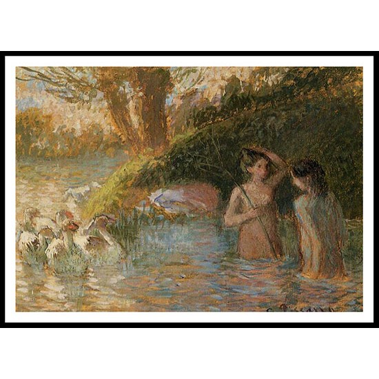 Bathing Goose Maidens, A New Print Of a Camille Pissaro Painting