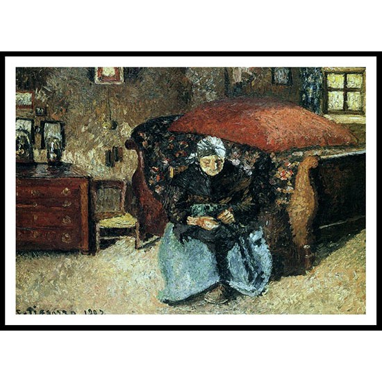 Elderly Woman Mending Old Clothes Moret 1902, A New Print Of a Camille Pissaro Painting