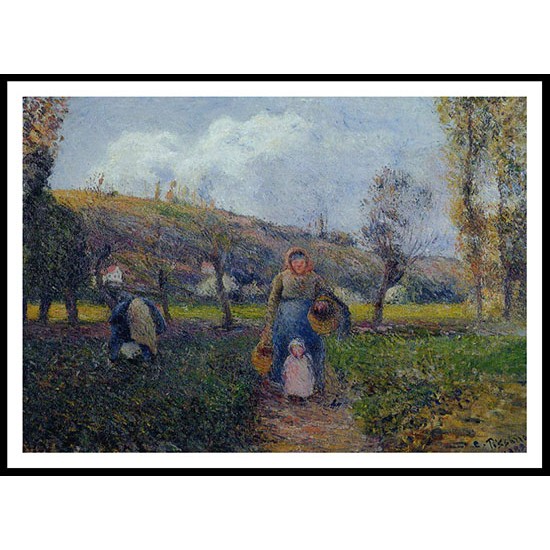 Peasant Woman and Child Harvesting the Fields Pontoise 1882, A New Print Of a Camille Pissaro Painting