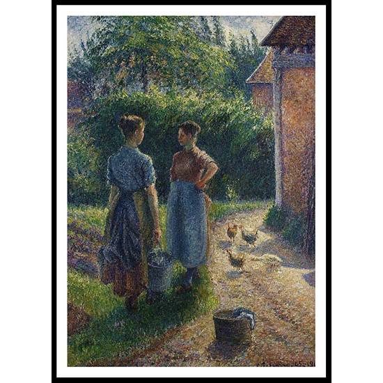 Peasants Chatting in the Farmyard Eragny 1895 02, A New Print Of a Camille Pissaro Painting