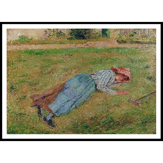 Resting Peasant Girl Lying on the Grass Pontoise 1882, A New Print Of a Camille Pissaro Painting