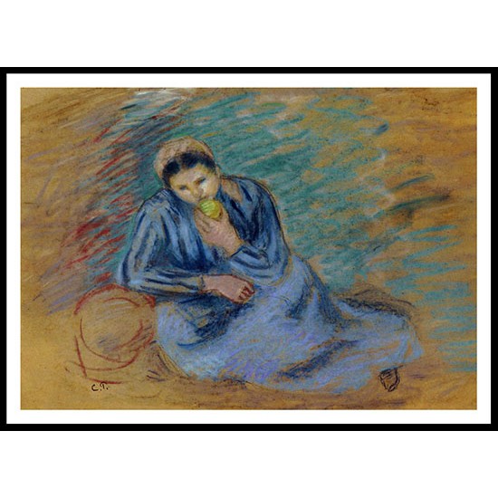 Seated Peasant Woman Crunching an Apple 1886, A New Print Of a Camille Pissaro Painting