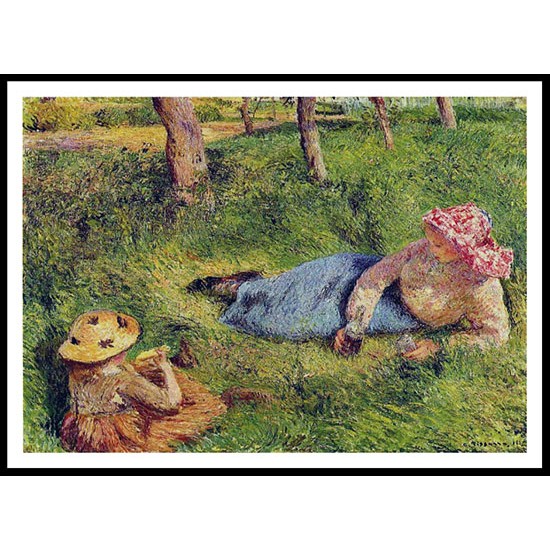 The Snack Child and Young Peasant at Rest 1882, A New Print Of a Camille Pissaro Painting