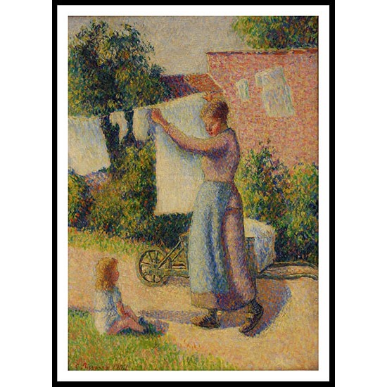 Woman Weigting Out Bedding 1887, A New Print Of a Camille Pissaro Painting