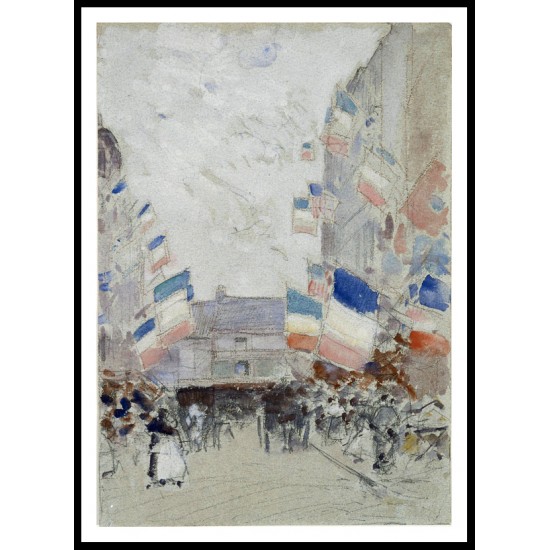 14th July Paris Old Quarter 1889, A New Print Of a Frederick Childe Hassam Painting