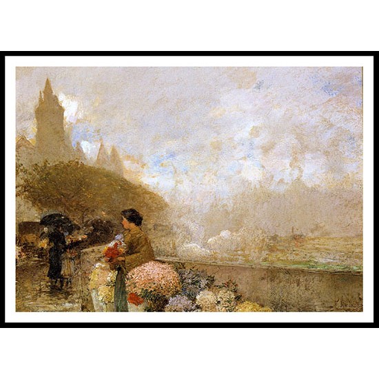 Flower Girl by the Seine Paris 1889, A New Print Of a Frederick Childe Hassam Painting