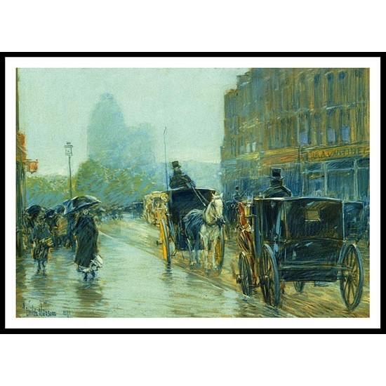 Horse Drawn Cabs at Evening New York 02 1890, A New Print Of a Frederick Childe Hassam Painting