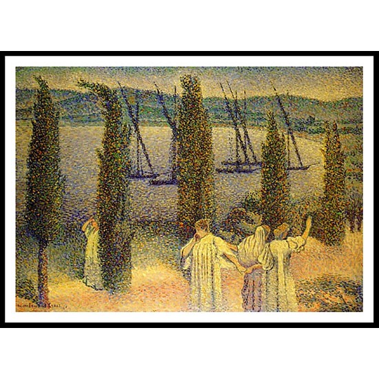 Coastal View with Cypress Trees, A New Print Of an Henri Edmond Cross Painting