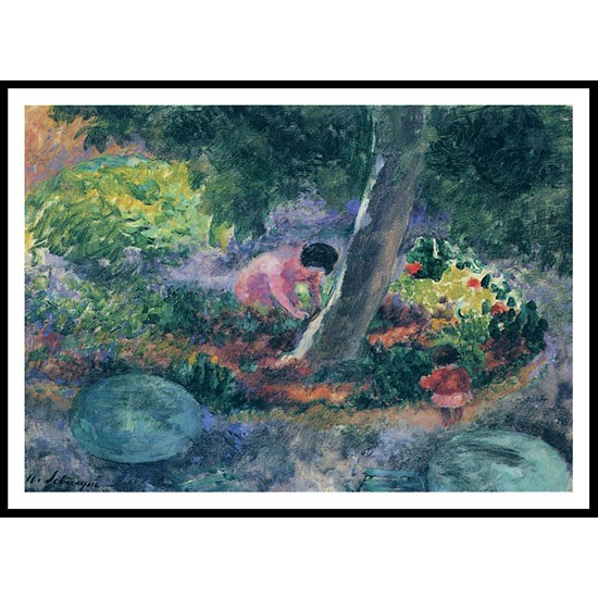 A Woman and Child in the Garden, A New Print Of an Henri  Labasque Painting