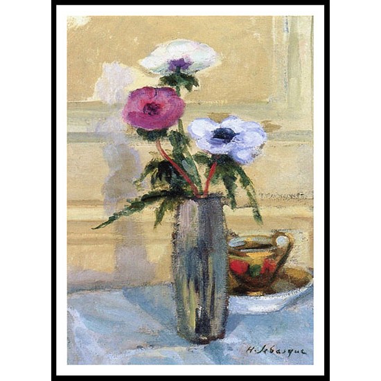 Bouquet of Anemones and Cup, A New Print Of an Henri  Labasque Painting