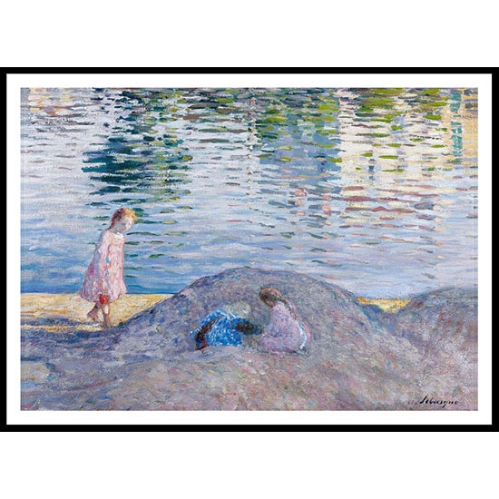 Children Playing on the Bank of the Marne 1905, A New Print Of an Henri  Labasque Painting