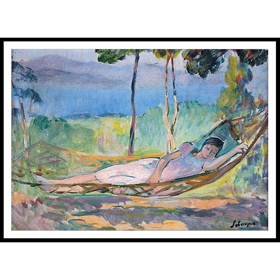 Girl in a Hammock in Cannes, A New Print Of an Henri  Labasque Painting