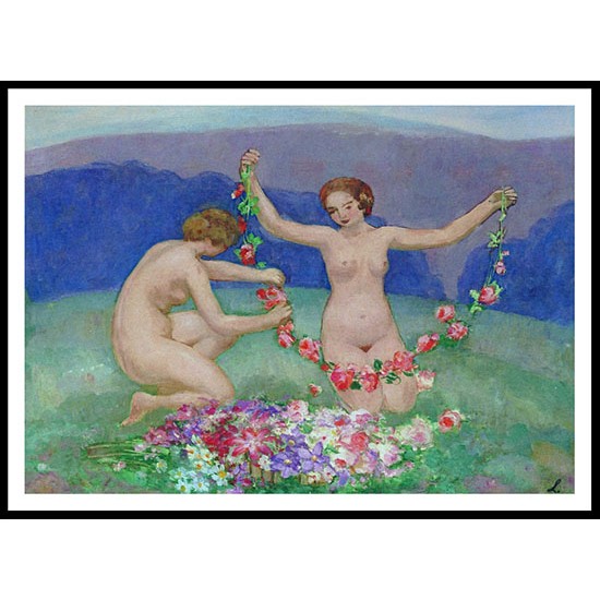 Girls with a Garland of Flowers 1912, A New Print Of an Henri  Labasque Painting