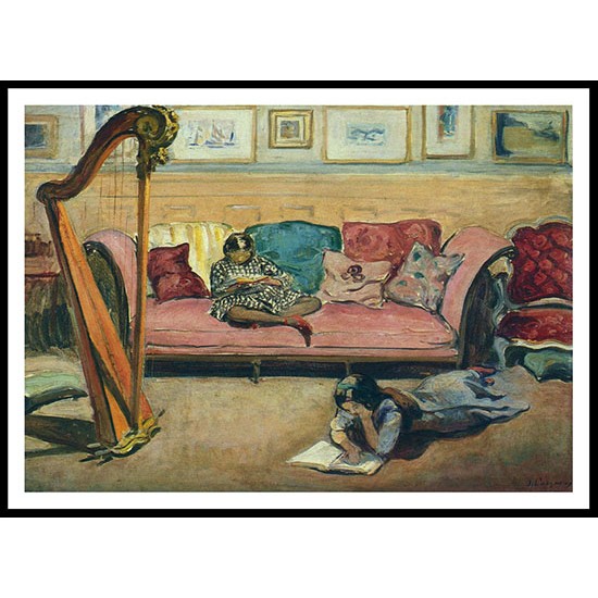 Interior with Harp, A New Print Of an Henri  Labasque Painting