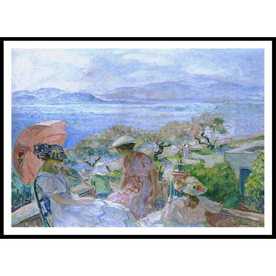 On the Terrace by the Sea at St Maxime, A New Print Of an Henri  Labasque Painting