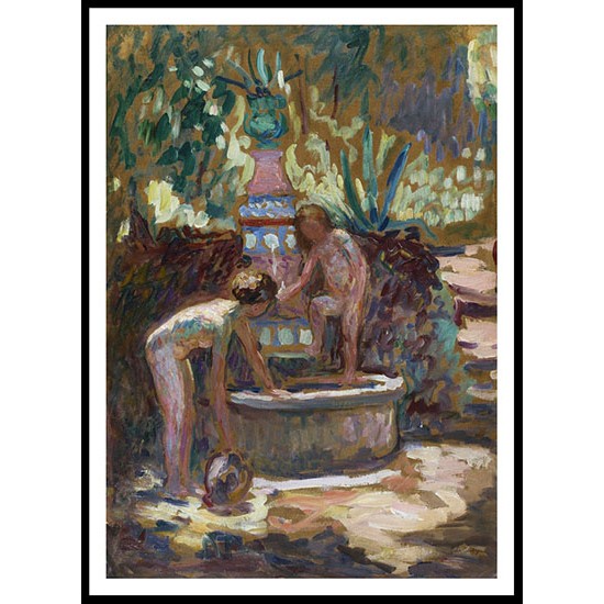 Saint Tropez Two Girls by the Fountain Villa Demiere 1907, A New Print Of an Henri  Labasque Painting