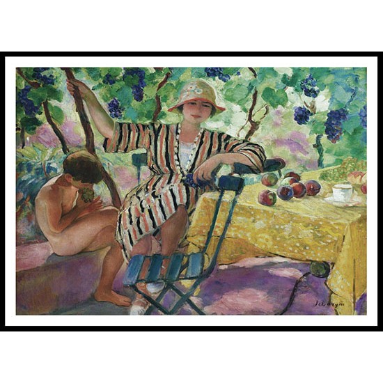 The Garden at Summer Pierre and Nono under the Grapes 1920, A New Print Of an Henri  Labasque Painting