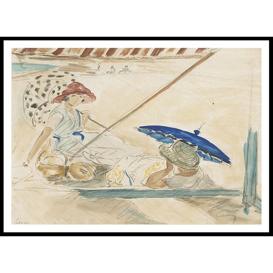 Two Ladies with Parasols on a Beach, A New Print Of an Henri  Labasque Painting