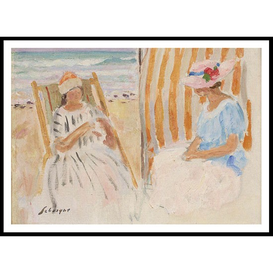 Two Young Women on the Beach of Saint Jean de Monts, A New Print Of an Henri  Labasque Painting