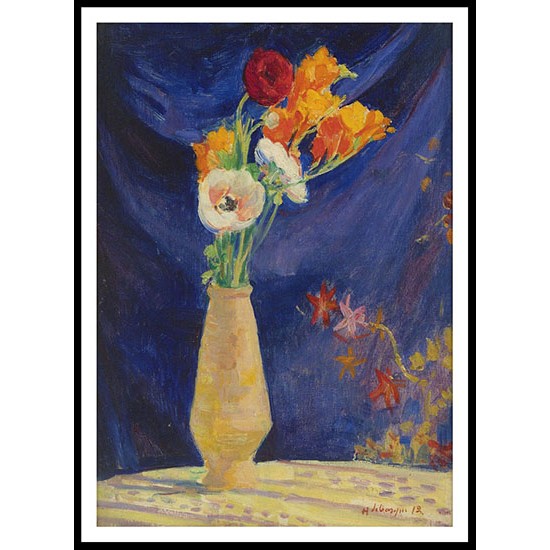 Vase of Anemones in front of Blue Curtain 1912, A New Print Of an Henri  Labasque Painting