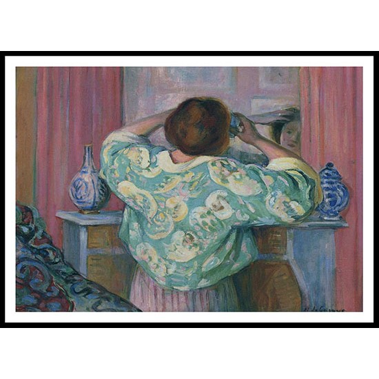 Woman Doing Her Hair at the Mirror, A New Print Of an Henri  Labasque Painting