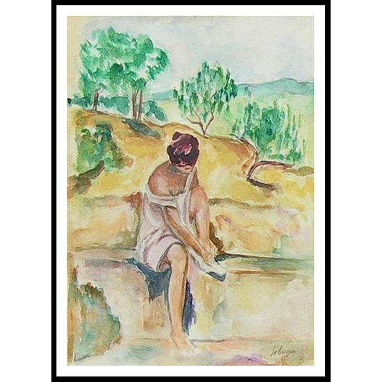 Woman Tying Up Her Sandle, A New Print Of an Henri  Labasque Painting