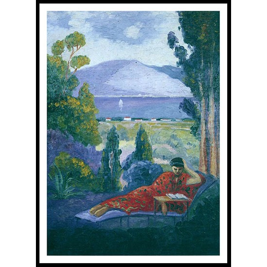 Woman in a Mediterranean Landscape, A New Print Of an Henri  Labasque Painting