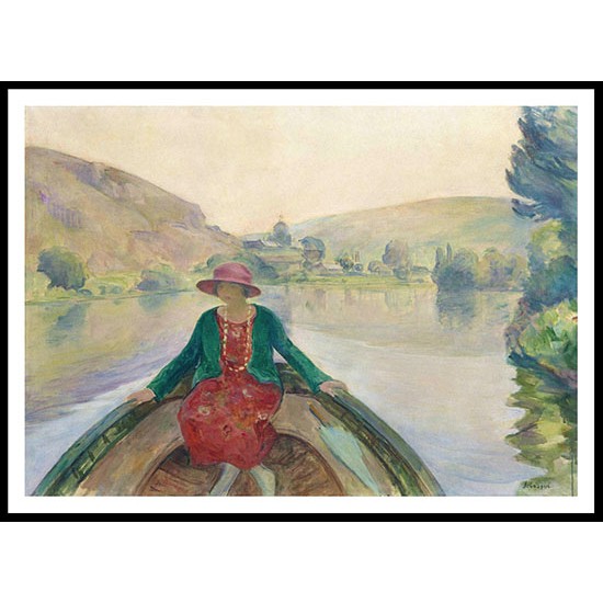 Woman in the Boat at the Seine in Andelys 1921, A New Print Of an Henri  Labasque Painting