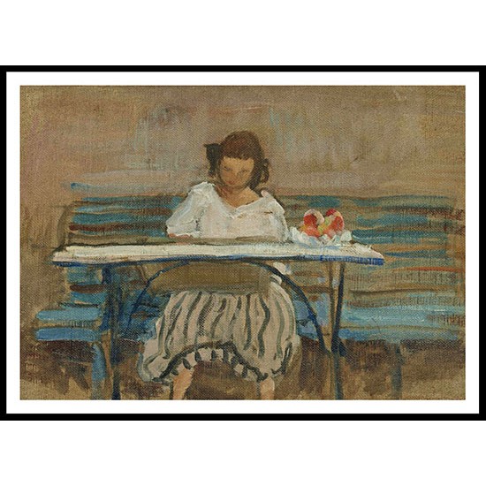 Young Girl Drawing at the Garden, A New Print Of an Henri  Labasque Painting