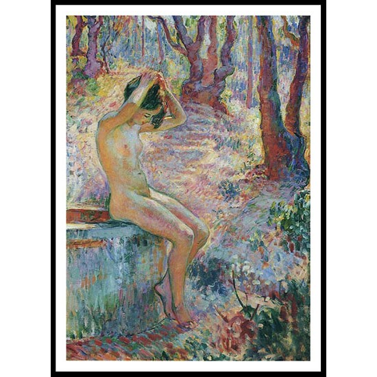 Young Girl by Fountain, A New Print Of an Henri  Labasque Painting