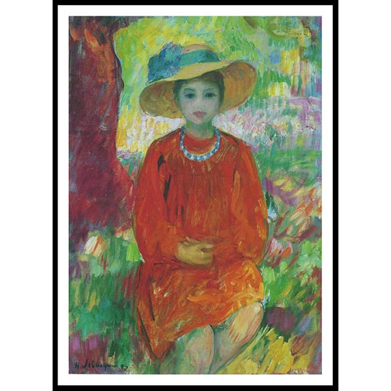 Young Girl in Orange Dress, A New Print Of an Henri  Labasque Painting