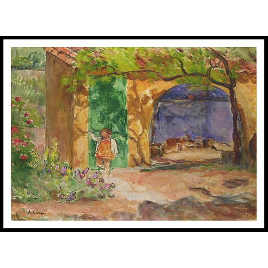 Young Girl on the Veranda at St Tropez, A New Print Of an Henri  Labasque Painting