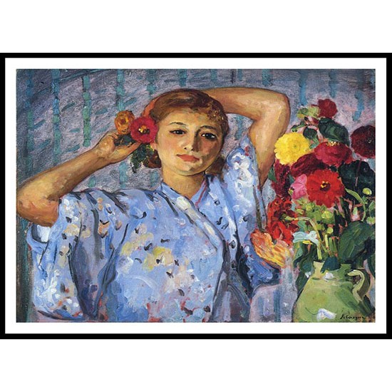 Young Girl with Flowers 1915, A New Print Of an Henri  Labasque Painting