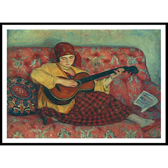 Young Girl with Guitar 1923, A New Print Of an Henri  Labasque Painting