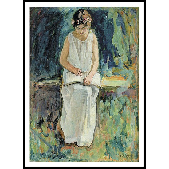 Young Woman Reading 01, A New Print Of an Henri  Labasque Painting