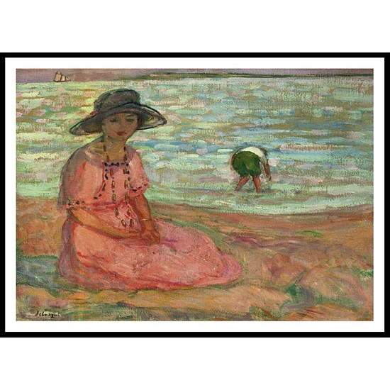 Young Woman Seated on the Seashore 1920, A New Print Of an Henri  Labasque Painting