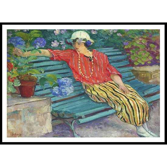 Young Woman Seated with Hydrangeas 1920, A New Print Of an Henri  Labasque Painting