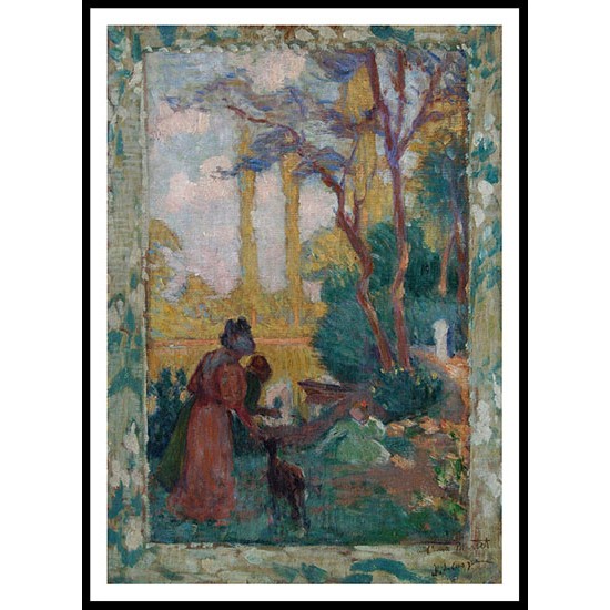 Young Woman and Children in Park, A New Print Of an Henri  Labasque Painting