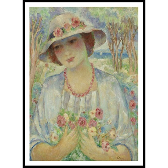 Young Woman in the Hat with Flowers, A New Print Of an Henri  Labasque Painting