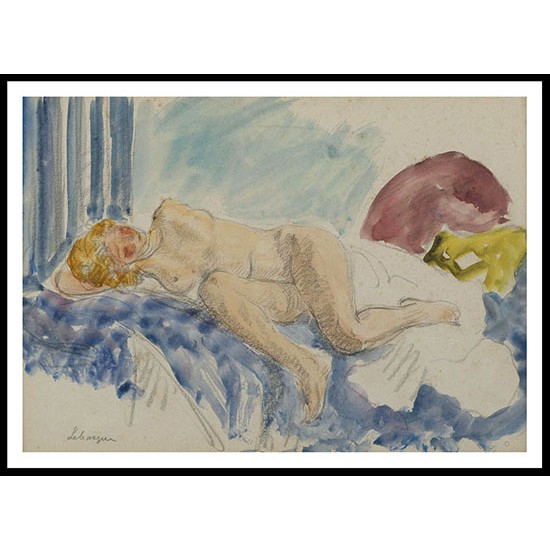 Young Woman on Blue Sofa 1920, A New Print Of an Henri  Labasque Painting